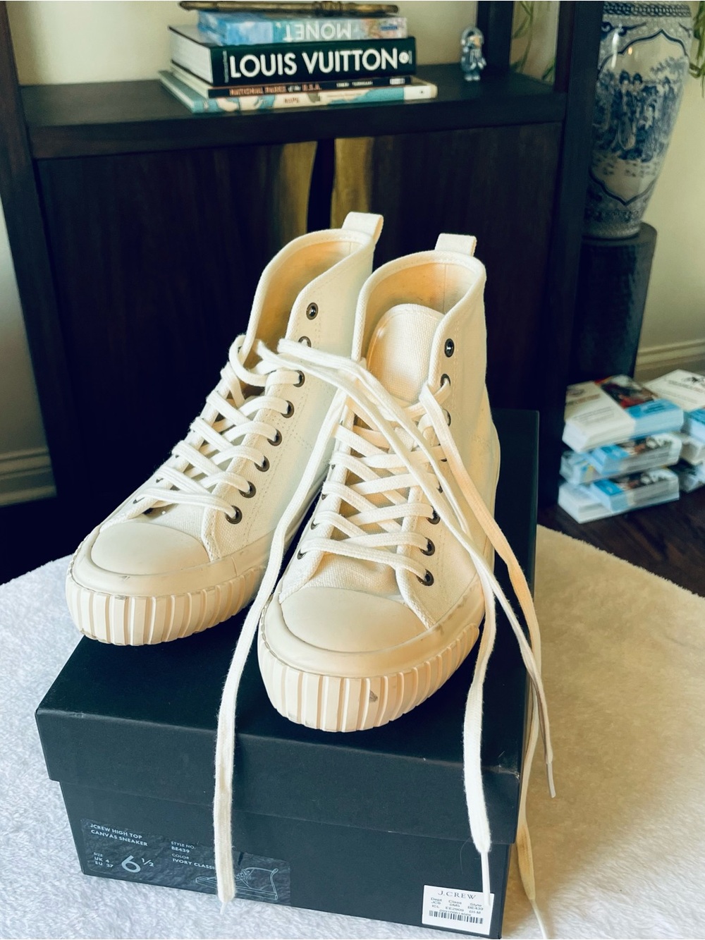 J. Crew Cream High-Top Canvas Athletic Sneakers size 6.5